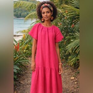 Fuchsia Tiered Boho Midi Dress